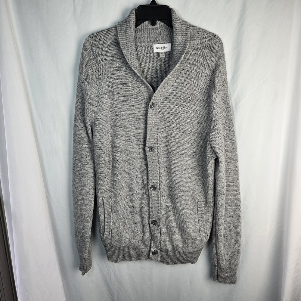 Goodfellow & Co Cotton Shawl Collar Cardigan Mens XL Gray Pockets Quiet Luxury